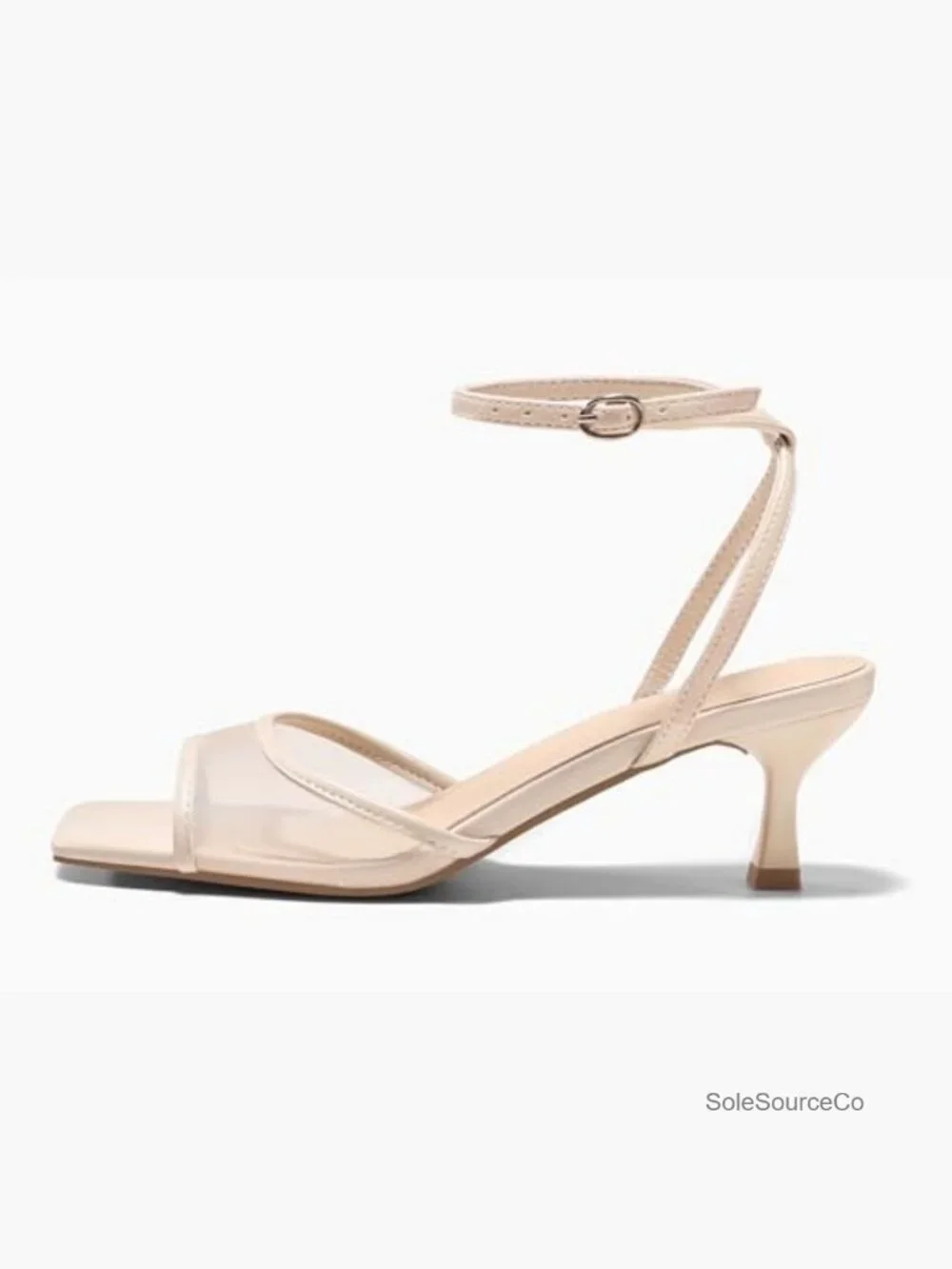 Kitten Low Heels Strappy Sandals Mesh Square Open Toe Dress Shoes